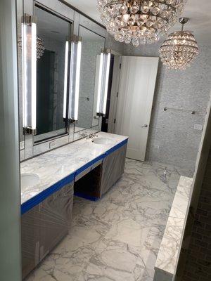 Custom master bath protections pre finish