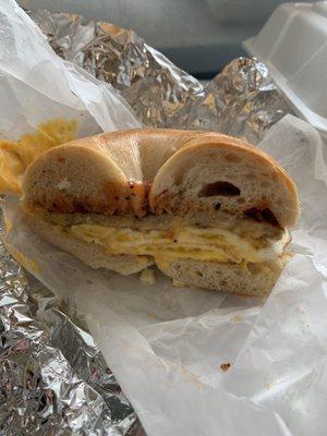 Sausage egg and cheese on bagel