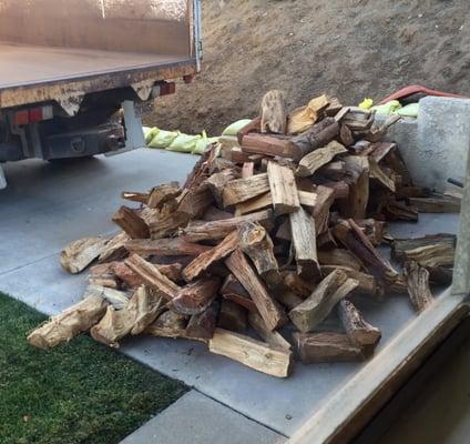 Half-cord of furnace cord mixed firewood with great burn time, delivered and stacked for only $200 - unbeatable!