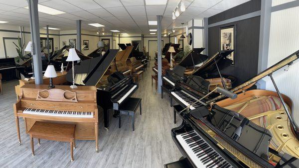 Nearly 40 pianos in stock. Kawai, Yamaha, Mason & Hamlin, Schimmel, Steinway, Petrof, Young Chang, Samick, PianoDisk, Disklavier