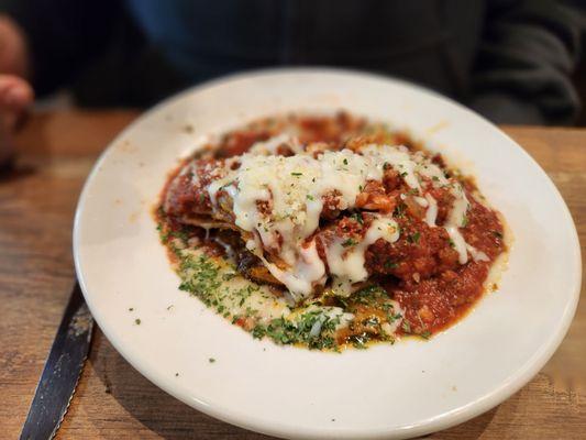Hubby's lasagna. Bit soupy.