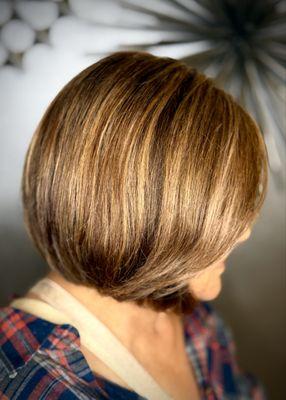 Brunette hair. Blonde highlights. Bob haircut. Woman's hair. Color specialists. Haircut specialists. Best sacramento salon.