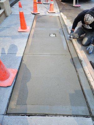 Wrapping up a full sidewalk replacement -- clean finish and ready to cure
