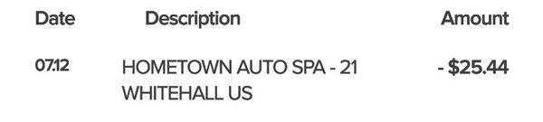 The charge for my self serve car wash!