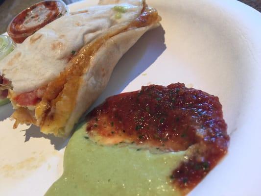 Migas taco! Very delicious!!! Perfect breakfast taco, seemed more like a burrito! I added spam to it! Yum!