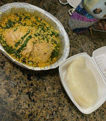 Fufu and Egusi soup with chicken