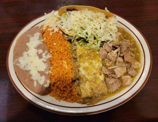 #2 Combo - Beef Taco, Chili Verde and Pork Tamale.