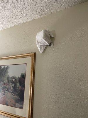 Smoke detector with towel wrapped over it