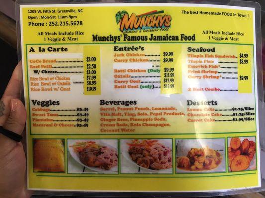 The actual menu they have in-store.