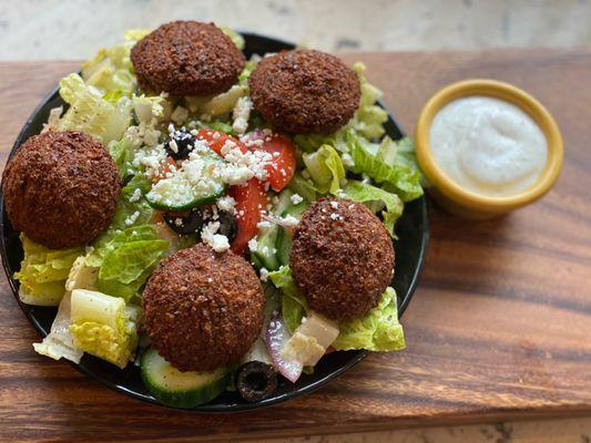 Falafel over salad