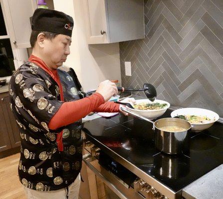 Chef Harold forced to use our pots because we have an induction stove...