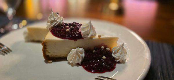 New York cheesecake with seasonal fruit (blackberry,raspberry,blueberry) 20/10 best cheesecake I've ever had!