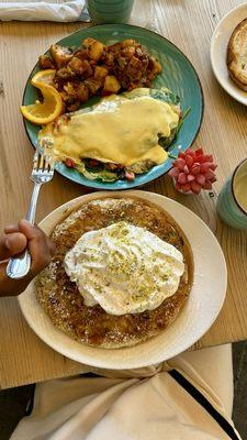 Florentine Omelette All Day Breakfast & Orange Blossom and Pistachio Pancake All Day Breakfast