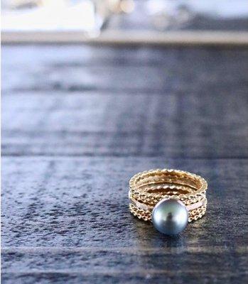 Tahitian Pearl Ring with signature stacking rings