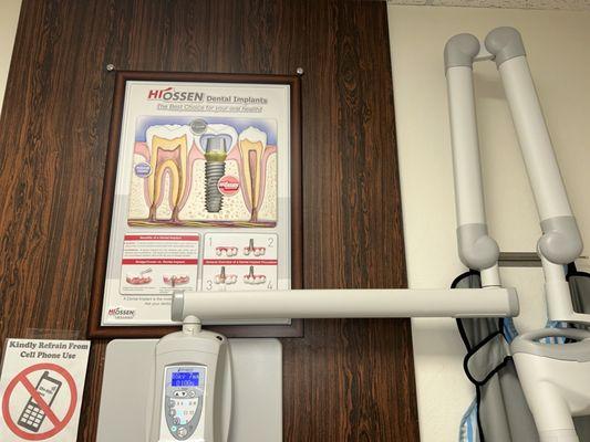 Dental implant chart and x ray in exam room