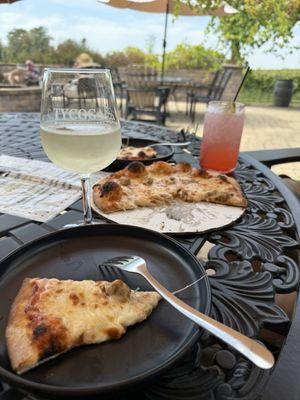 White sangria, sausage wood fired pizza and cherry lime margarita