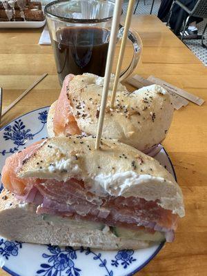 Bagel, lox and cream cheese