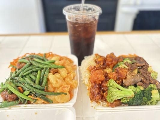 Green bean chicken , chow main, walnut shrimp, orange chicken,beef broccoli always a great choice