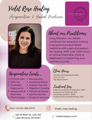 Here's some details on our offerings. You are welcome to call with questions or to schedule @ 224-388-8970