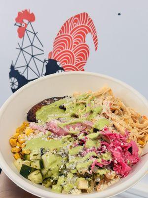 Rice Bowl with:
Shredded chicken