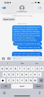 This is the owner insulting me he tried deleting the messages