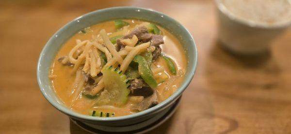 Beef Red Curry MEDIUM.  Just hot enough for me.