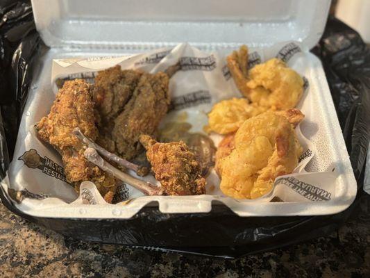 6 wings & 6 shrimp without fries (but are available)