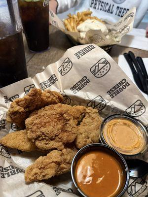 5 Piece Tenders with fly sauce and hot sauce