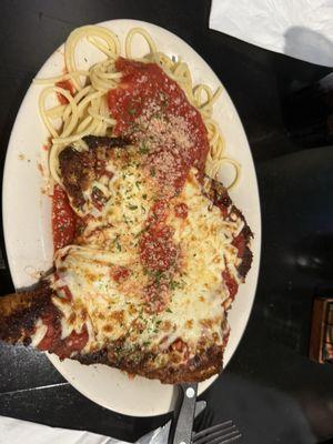 Chicken parm , eggplant parm, and spaghetti pomordoro with rapini all was excellent