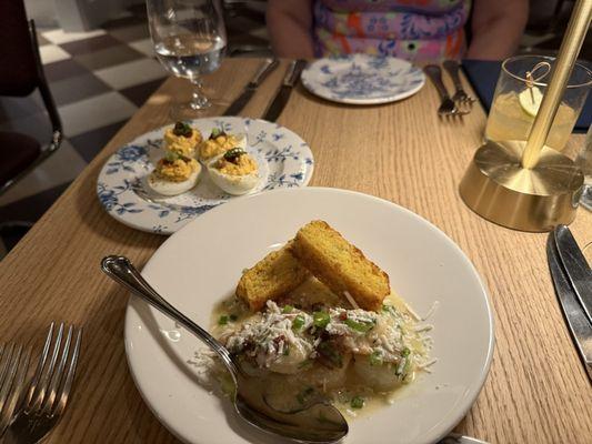 Tosso shrimp and chow chow devil eggs