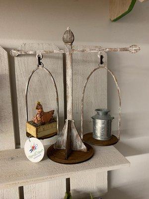 Farmhouse Scale made from laser cut wood that can be painted the color of your choice.
