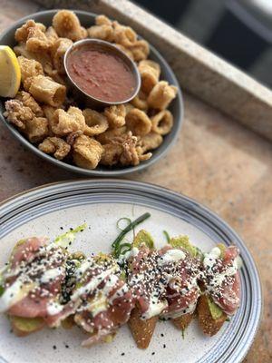 Tuna Bruschetta and Fried Calamari