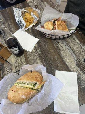 Pesto egg sandwich and blt