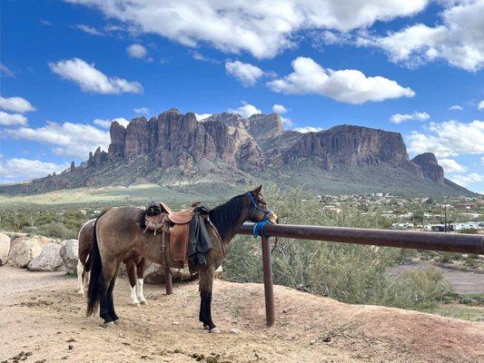 Superstition mountains from Goldfield Ghost town.