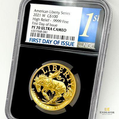 The Most Beautiful Modern Numismatic - 2021-W NGC PF70, First Day of Issue, Ultra Cameo, High Relief $100 Gold American Liberty