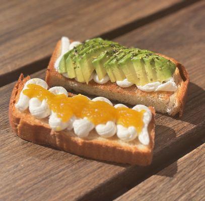 Whipped Ricotta toast with Avocado and Corn jam