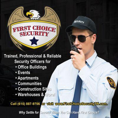 Currently taking bids for new Security Services contracts. Call 615-887-9756 or visit www.FirstChoiceSecurityTN.com.
