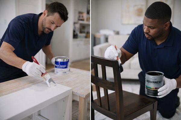 Professional furniture painting and repainting service to restore and refresh furniture finishes also touchup work focused on clean finished