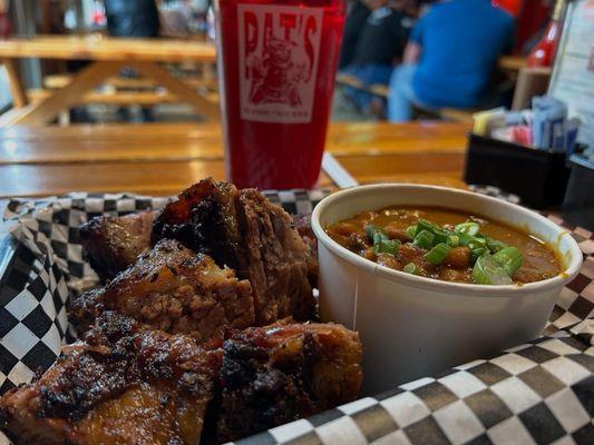 Burnt ends lunch special with baked beans