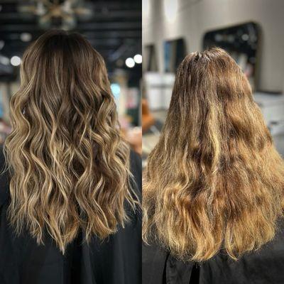 Beautiful dimensional transformation to add depth to create a brighter blonde illusion.