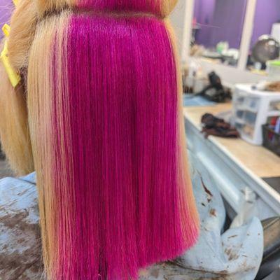 Pink  and blonde hair color