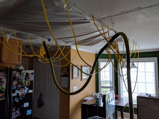 Drying a ceiling cavity.