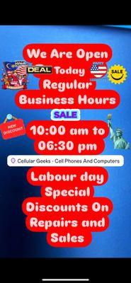 We are open today and huge discounts on repairs and sales