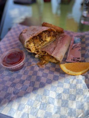 Chorizo breakfast burrito, some bites were packed with flavor  while other bites got over powered by the chorizo.