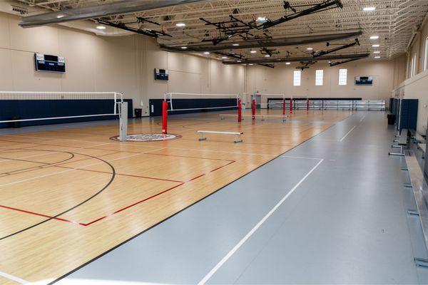 The north gym has rubber floors that can be used for basketball, volleyball, or events.