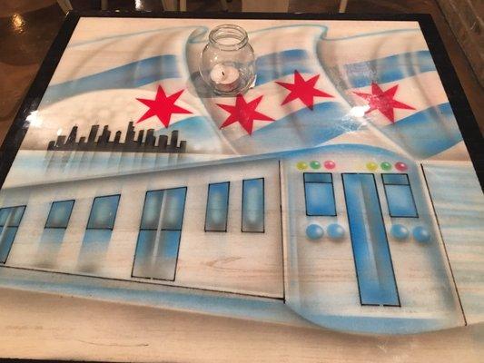 Custom artwork on the tables