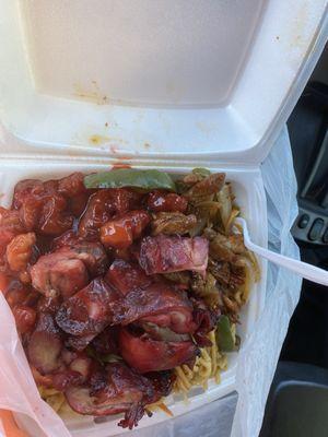 3 different protien s pork , beef ,& Sweet & Sour Pork Chow Mein 10$