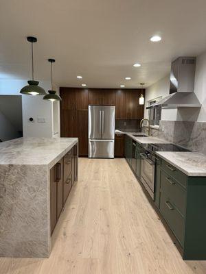 Remodeled kitchen with custom quartzite countertops