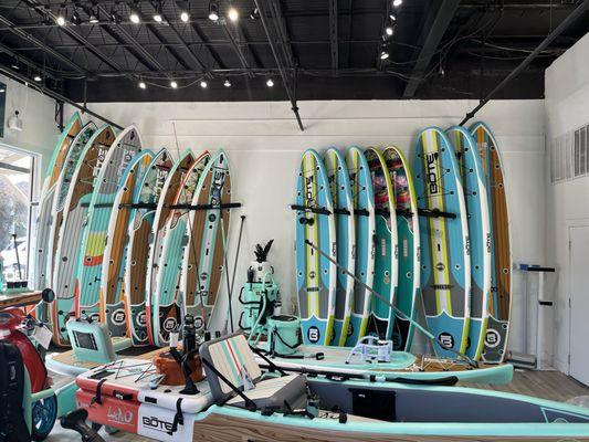 Watercraft inside the BOTE Grayton Beach store