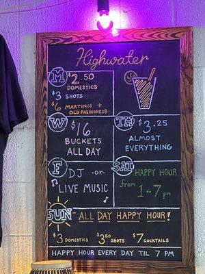 Happy hour drink menu